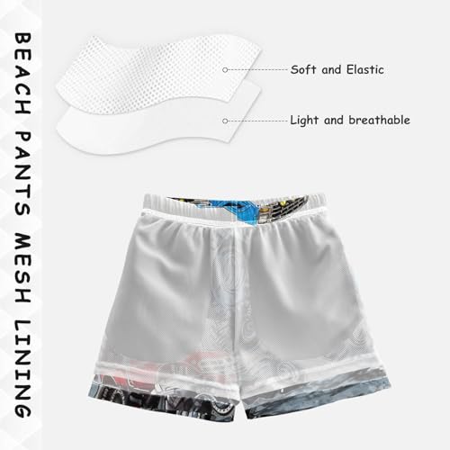 Pigsaly Boys Swim Trunks Two Blue Monster Truck Boys Board Shorts Swimsuit Swimwear Summer Bathing Suit 4T4