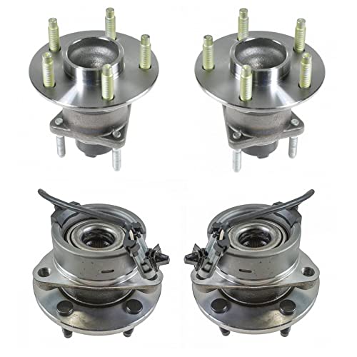 Image of TRQ Front and Rear Wheel Bearing and Hub Assembly Set 4 Piece Compatible with 05-10 Chevrolet Cobalt LS LT 4 Wheel ABS Brakes 5 Lug Wheels 06-11 HHR LS LT 04-07 Saturn Ion 07-09 Pontiac G5