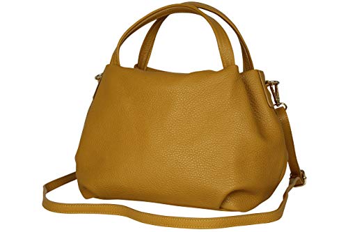 AmbraModa sac à main pour femme en cuir, sac porte epaule GL023 (jaune moutarde)