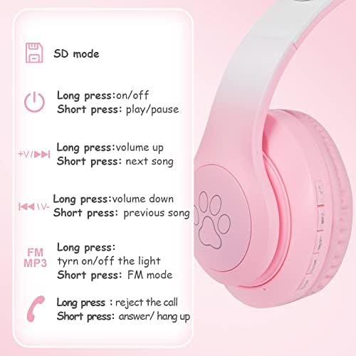 AXFEE Bluetooth Kids Headphones, LED Light Up Cat Ear Wired/Wireless Headphone, HD Stereo Sound, 10H Playtime, Foldable Children Headphone for PC Phone Ipad Study Travel School, 105dB Volume Limited
