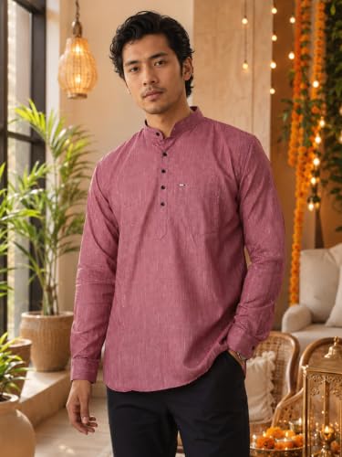 Image of Majestic Man Men's Cotton Blend Textured Regular Fit Full Sleeve Short Kurta