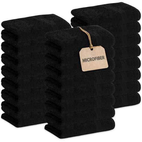 Image of GREEN LIFESTYLE Black Microfiber Bleach Safe Towel Bulk Sets, Premium Spa Quality, Super Soft and Absorbent for Gym, Pool, Spa, Salon and Home (24 Pack)
