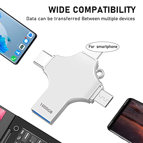 Corfurio Usb 3.0 Flash Drive 1Tb 4 In 1 Usb 3.0 Thumb Drive 1000Gb High Speed Usb Drive Portable Photo Stick External Storage Drive Compatible With Computers Smartphone Laptop Pc #TOP2