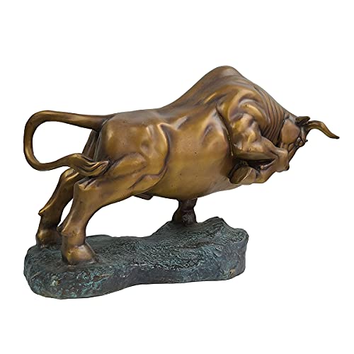 Charging Bull Statue, Bronze Casting Figurines, 16.1″ Wall Street Bull Statues Sculptures, 100% Bronze Bull Statue Home Decor, Feng Shui Bull Sculpture #TOP4
