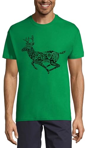 T-shirt Crew Neck Tribal Deer Art en pur coton de qualité supérieure couleur vert Kelly