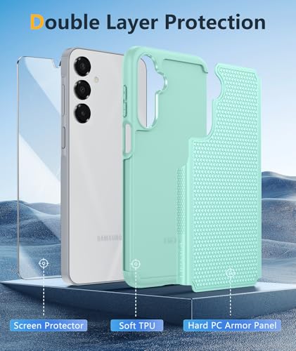 Image of FNTCASE for Galaxy A17 /A16 5G Phone Case - Samsung A17 Military Grade Drop Protection, 14ft Drop Tested, Screen Protector Included, Anti-Slip Textured, TPU+PC Dual Layer Shockproof Cover Mint Green
