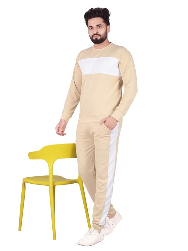 CUBIQ Cotton Blend Tracksuit for Men – 77% OFF, Beige Sport Set, Best Price