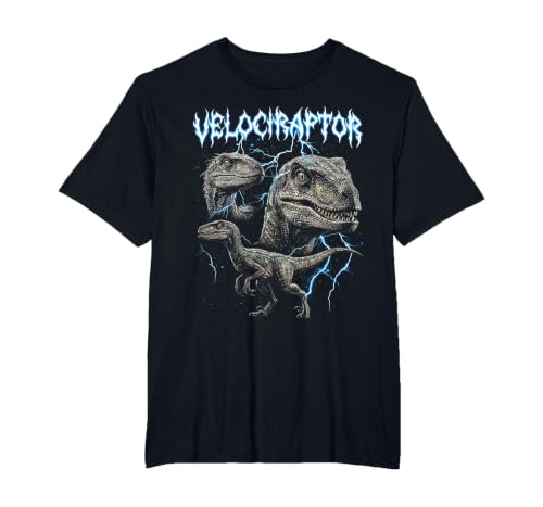 Velociraptor Vintage 90s Heavy Metal Retro Dinosaur Lover T-Shirt, Men's Big and Tall, Black, 3X Tall
