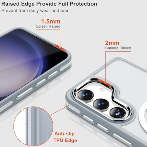 Image of MALEWOLF Built-in Kickstand for Samsung Galaxy S25+ Plus Case, Magnetic Cover Compatible with MagSafe, Non-Slip Shockproof Phone Case, Slim Translucent Back (Grey /White)