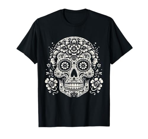 Floral Mexican Sugar Skull Dia De Los Muertos Halloween Camiseta