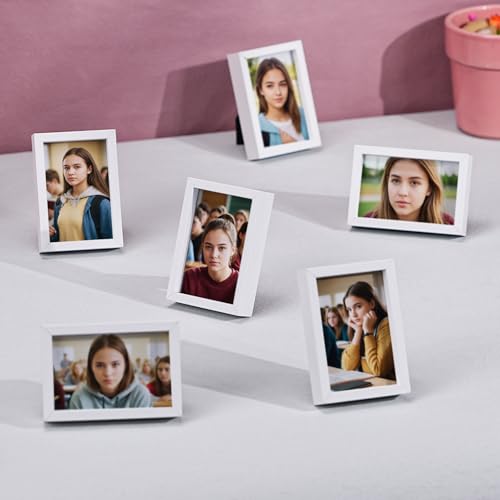 Winlor Kleine Bilderrahmen, Mini-Babyfotorahmen, 2x3 Zoll, 6er-Set, für Tischdekoration, Polaroid-Bilderrahmen mit weichem Magneten, niedliche Kühlschrankmagnete, weiß