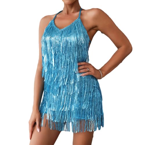 Image of Women's Sleeveless V Back Sequins Fringe Jumpsuit One Piece Short Romper Party Nightclub