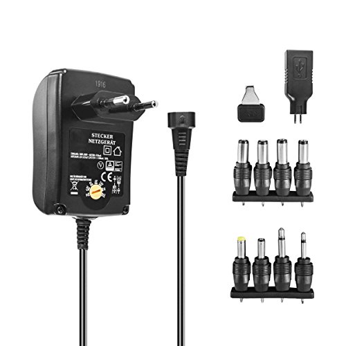 Schaltnetzteil stabilisiert 1500mA 3V / 4,5V / 5V / 6V / 7,5V / 9V / 12V Universal Netzteil inkl. 8 Adapterstecker und USB-Buchse Weltweit