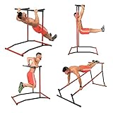 FlowerW Kapazität 150kg Trainingsstation Dip Pull Up Dip Bar Pull Power Tower Multifunktionsstation Workout Fitness Gym Station für Power Traction Edelstahl(Schwarz Rot mit Tragetasche)