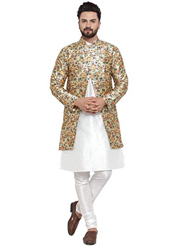 Image of ABH LIFESTYLE Men's Dupion Silk Kurta Pyjama & Ethnic Jacket Set