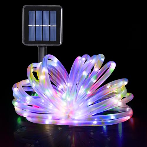 GHONLZIN Solar Cadena de Luces, Impermeable Tubo Iluminación12 Metro 8 Modos 100 LED Manguera Iluminación Solar para Navidad Fiestas Bodas Patio Jardines Festivales Decoración