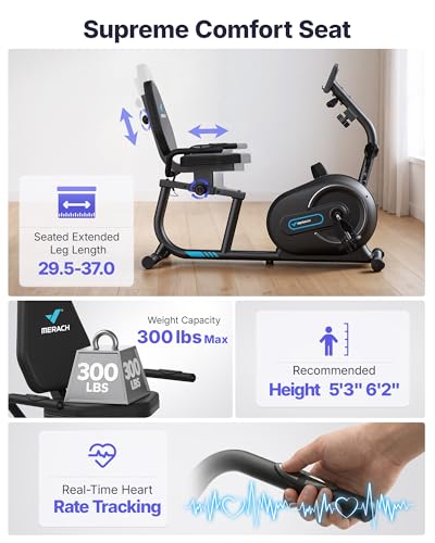 MERACH Recumbent Exercise Bike for Home with Smart Bluetooth and Exercise Bikes Exclusive App, LCD, Heart Rate Handle Stationary Bikes for Home, Magnetic Recumbent Bikes for Seniors Gym S08/S23 - Image 5
