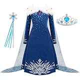 knemmy Princess Costume for Girls Halloween Dress Snow Cosplay Christmas Birthday Party Dress Up Outfit Blue
