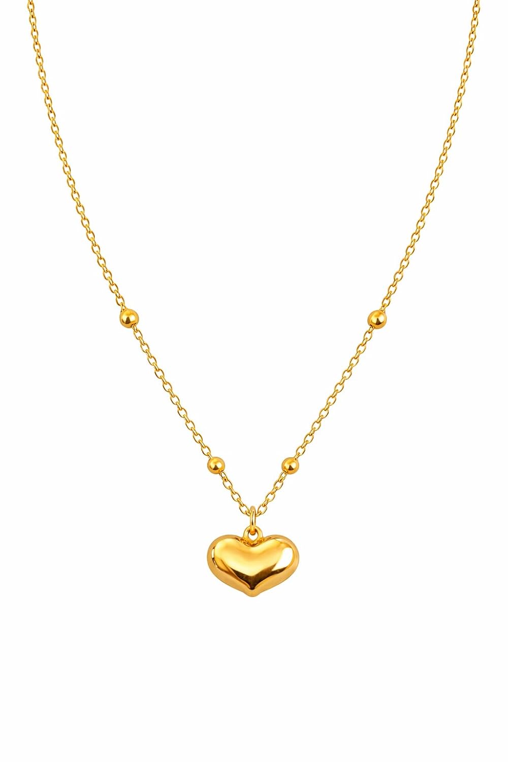 Atrisha Luxury Anti‑Tarnish Gold Necklace with Polished Heart Pendant – Elegant Beaded Chain Design