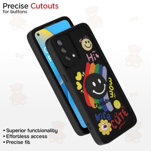 Image of Pikkme Back Cover for Oppo F19 / F19s | Soft Silicone| Cute Rainbow Smile & 3D Cartoon Flower Design | Shockproof Raised Camera Protection Bumper Case (Black)