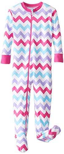 New Jammies Little Girls' Zippered Organic Footie Chevron, Pink, 4T