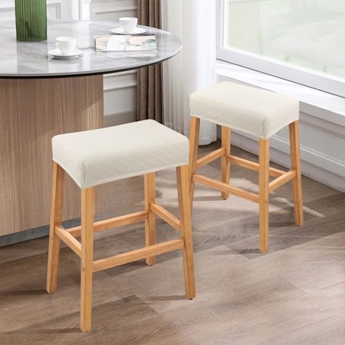 Image of YISUN Stool Covers Rectangle - 2 Pack Stretch Waterproof Saddle Seat Cover Counter Bar Stools Bar Chairs Covers Kitchen Island Chairs Cushion Protector