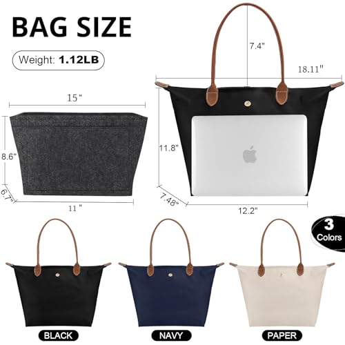 Image of Tote Bag for Women with Purse Organizer Insert, Foldable Waterproof Nylon Bag for Travel, and Daily Use,Medium Size.
