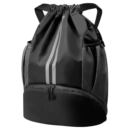 Mochila de Cuerdas,Bolsa Deporte con Compartimento Zapatos,Grande Bolsa Gimnasio,Fútbol Mochila Ajustable para Viajes Yoga Playa,para Mujer Hombre (Negro)