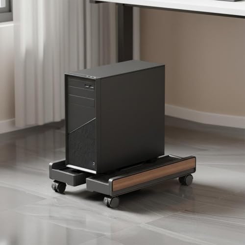 Soporte móvil para CPU bajo el escritorio, rack elevable ajustable con ruedas freno para hogar y oficina miniatura 7