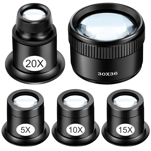 EEEKit Lunettes de Grossissement, Set de 5 Loupe avec 5X, 10X, 15X, 20X, 30X Magnification Multiple, Monocle pour Les Yeux pour Bijoutiers et Horlogers
