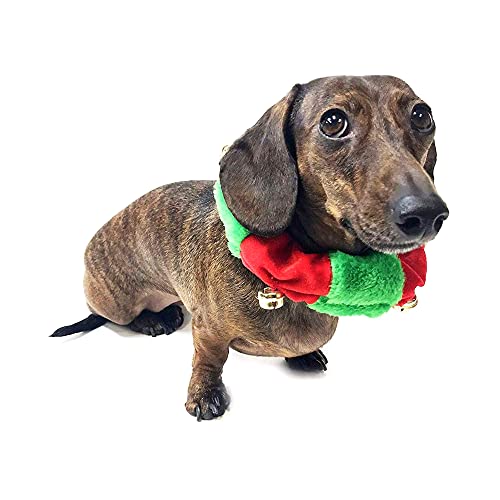 Midlee Red/Green Christmas Plush Bell Collar (Large) #TOP3