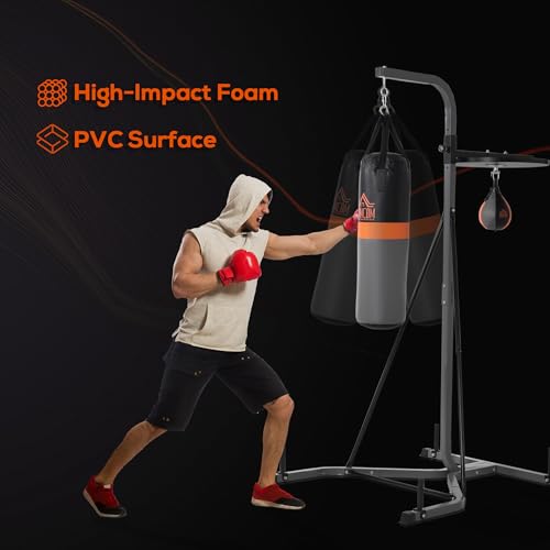 HOMCOM Saco de Boxeo Colgante 2 en 1 Saco de Suelo de Pie con Soporte con Bola de Velocidad Ajustable en Altura de 167-187 cm e Inflador para Ejercicios Fitness en Casa Gimnasio 115x157x221 cm Gris - imagen 6