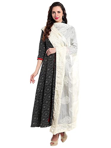 Women's Embroidered Ivory Cotton Kota Doria dupatta White 2cm2