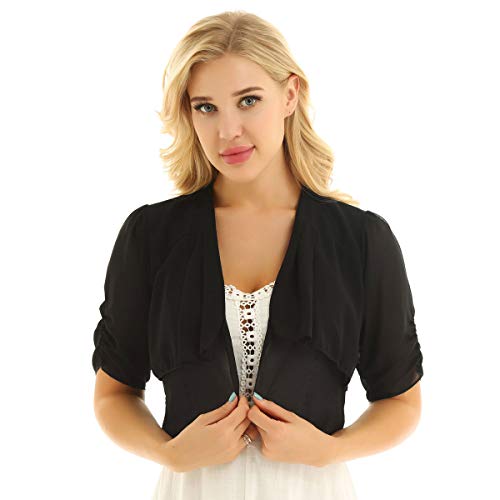 ACSUSS Womens Half Bell Sleeve Floral Lace Sheer Bolero Shrug Shawl Cardigan Top Black Medium