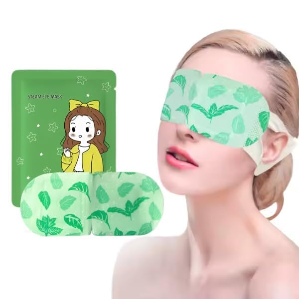 Self-Heating Steam Eye Mask with Leaf Design, Eye Masks for Dark Circles and Puffiness Dry Eyes Stress Relief Disposable Steam Eye Mask Pack of 10, Green-image-7
