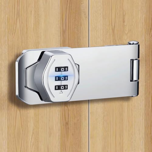 Bifold Door Lock, Sliding Closet Door Locks for Double Doors Cabinet Lock Anti-Pry Keyless 3-Digit Password Combination Twist Knob Hasp Latch Locks for Barn Shed Door Cupboard Pantry 2PCS Silver 4inch