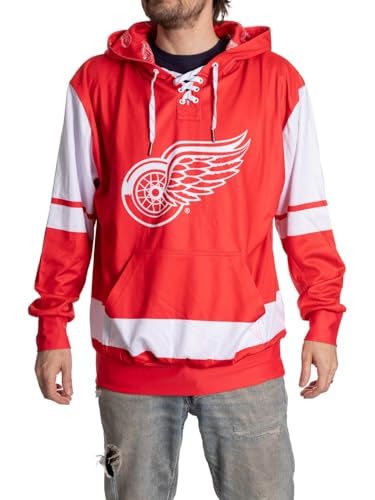 Calhoun NHL Mens Lace-Up Hoodie Officially Licensed Team Sweatshirt Relaxed Fit Premium Hockey Fan Gear (X-Large Detroit Red Wings)