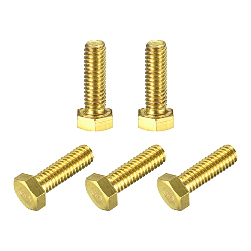 Image of uxcell Brass Hex Bolts, 5 /16-18x1 5pcs Fully Thread Grade 4.8 Solid Brass Hexagon Head Bolt Machine Screws for Machinery
