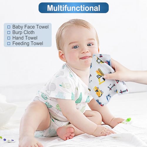 Image of softan Baby Washcloths, 24Pack Baby Wash Cloths Extra Soft & Ultra Absorbent, Baby Towels Face Towel Unisex for Boys Girls Face & Body, Washclothes Gentle on Sensitive Skin, 9''x 9'' Truck
