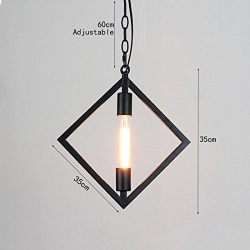 Plafonnier rétro E27 lustre suspension cage carrée en fer noir
