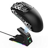 MAMBASNAKExATTACK SHARK X1 ゲーミングマウス 軽量49g ワイヤレス 有線 Bluetooth 2.4G 3モード PAW3395PRO 40000DPI オムロン光微動 1億回耐久 RGB 充電ドック クラウドドライバ AI設定 FPS MOBA eスポーツ プロゲーマー 防滑テープ テフロン足 カスタマイズ可能（ブラック）