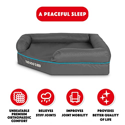 The Dog's Bed Orthopädisches Hundebett mit Memory-Schaum, Wasserdicht, Groß, Grau und Blau, lindert Arthritis und Hüftdysplasie, Therapeutisch und Unterstützend, Waschbar, Tierärztlich Geprüft