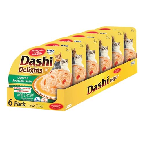 INABA Dashi Delights for Cats, 2.5 Ounce Cup, 6 Cups Total, Chicken & Bonito Flakes Recipe