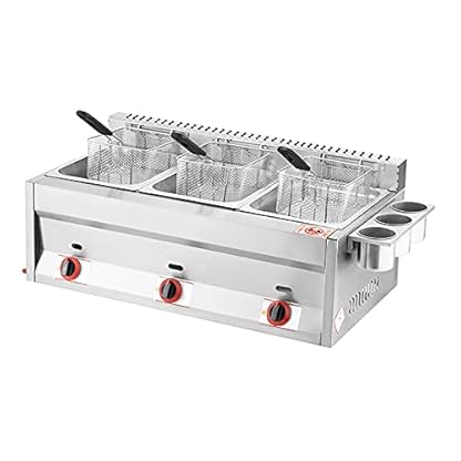 Gasfritteuse, 22 l, großes Fassungsvermögen, Gasfritteuse, Edelstahl, für Privathaushalte, Gewerbe, LPG-Fritteuse, verstellbare Feuerkraft, mit Körben und Deckeln für Chips, Donuts, Fiskal