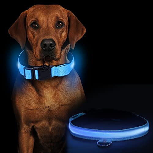 Collier pour Chien à LED, Colliers pour Chien réglables, Collier pour Animal de Compagnie rougeoyant Rechargeable par USB, Collier réfléchissant pour la Marche Nocturne des Animaux de Compagnie, Bleu Cover