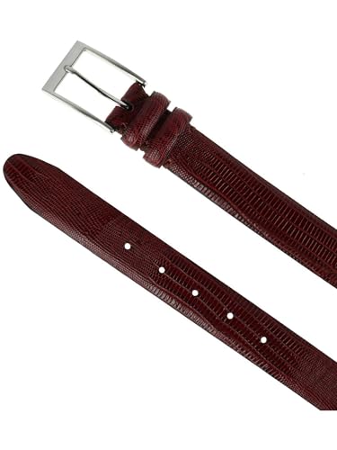 Toneka Men's Leather Embossed Lizard Print Belt, 38, Wine4