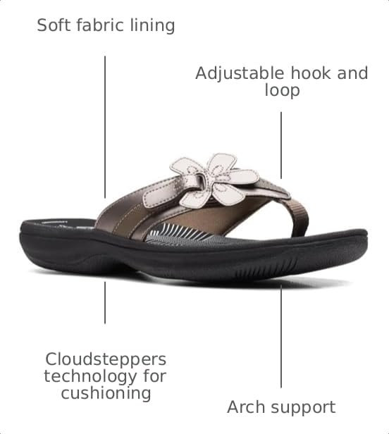 Image of Clarks Womens Breeze Sea Flip-Flop Sandals - Comfortable Flip Flop with Adjustable Hook and Arch Support - Casual Summer Wearing Cloudsteppers for Everyday
