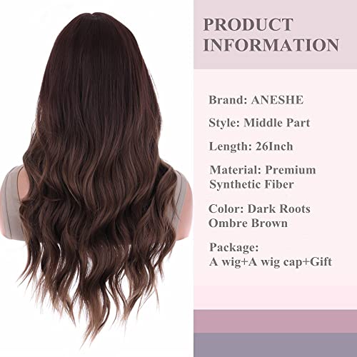 image for AneShe 26 Inch Brown Wigs for Women Long Curly Wig Dark Roots Natural 