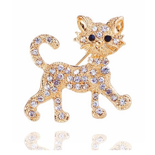 Image of Rhinestone Cat Brooch Pin Gold Silvery Sparkle Crystal Brooch Cute Clothing Hat Bag Skirt Accessories for Women