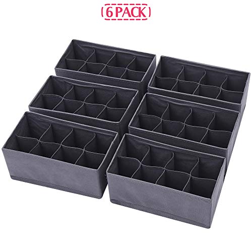 DIOMMELL 6 Pack Foldable Cloth Storage Box Closet Dresser Drawer Organizer Fabric Baskets Bins Containers Divider for Clothes Underwear Socks Lingerie Clothing, Dark Grey 00-0600 - Thumbnail 3